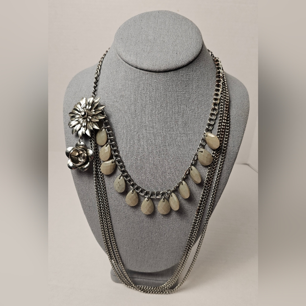[EXPRESS] SilverToned Statement Necklace □■ Chunky Multi Chain☆Grey Resin Beads